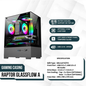 Casing Gaming Raptor Glass Flow A Series BlackM-ATX / ITX